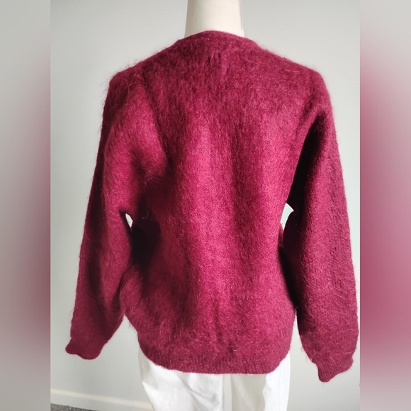 Shag-a-Mo Virgin Wool V-Neck Sweater Burgundy Curt Cobain Vintage 60s Size Med - Picture 7 of 11